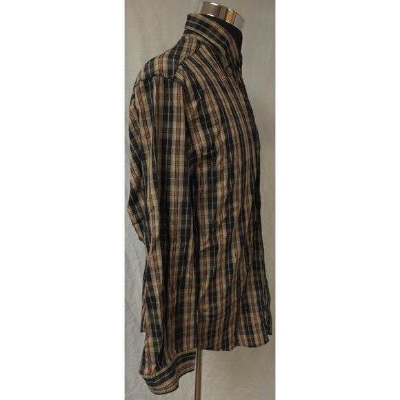 Carhartt Mens Large Black Tan Plaid Button Down Long Sleeve Logo Work Shirt S218 - Picture 8 of 12